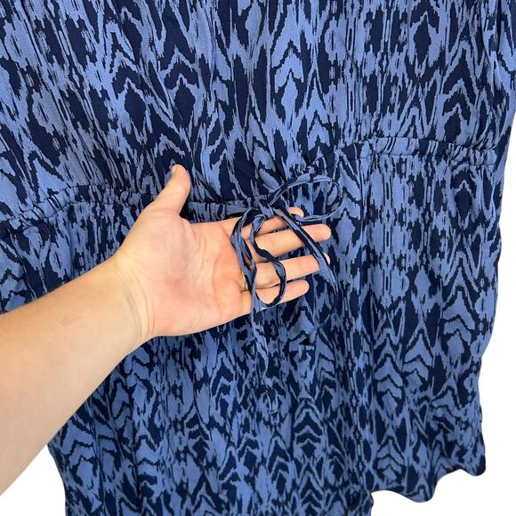 Gap Silky Split Neck Cinch Waist Dress NWT Women's Sz XL Blue Bohemian Ikat Chic - Picture 6 of 8